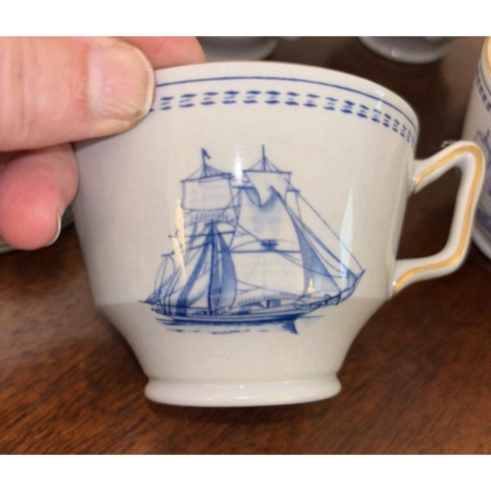 Vintage Spode Trade Winds Blue Tea Cup Lowestoft Fine Stone England Brig 1820